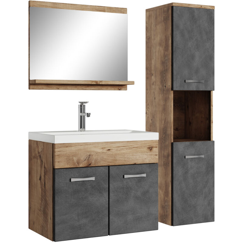 Badplaats - Badezimmer Badmöbel-set Montreal 60cm Waschbecken Kastanien Eich