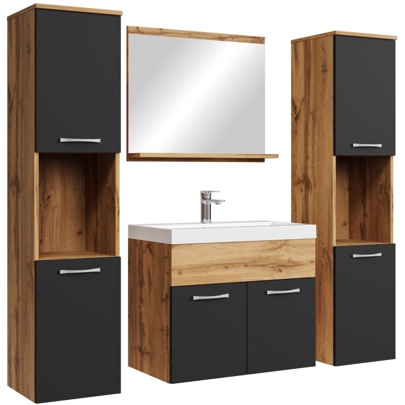 Badplaats - Badezimmer Badmöbel-set Montreal Xl 60cm Waschbecken Eiche Mit M