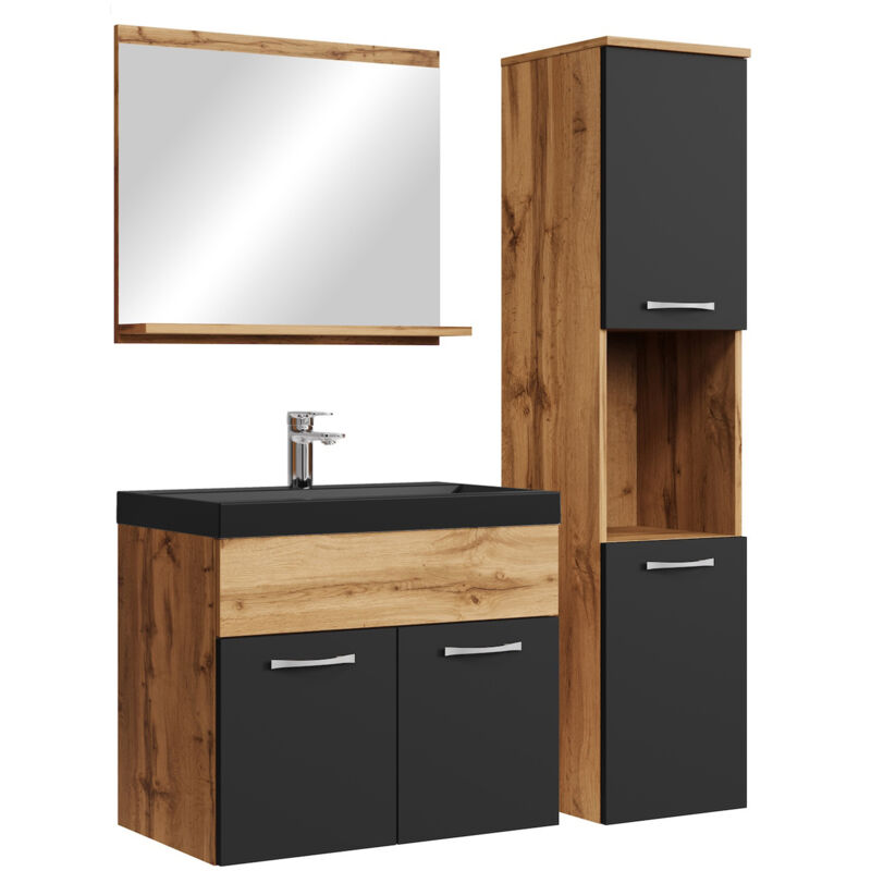 Badplaats - Badezimmer Badmöbel-set Montreal 60cm Waschbecken Schwarz - Eich