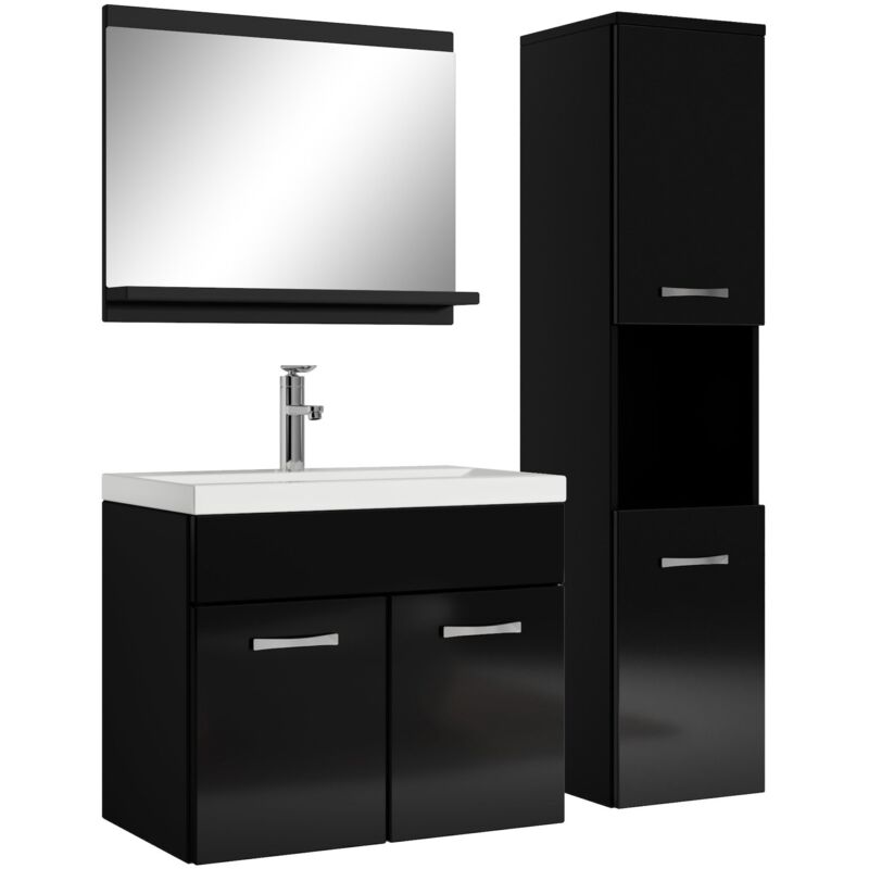 Badplaats - Badezimmer Badmöbel Set Montreal 60cm Waschbecken Hochglanz Schwarz Fronten - Unterschrank Hochschrank Waschtisch Möbel