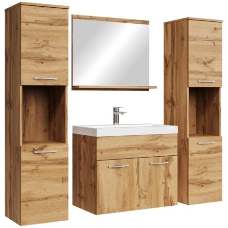 Badezimmer Badmöbel-Set Montreal XL 60cm Waschbecken Eiche - Unt