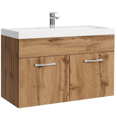 Badezimmer Badmöbel-Set Paso 01 80cm Waschbecken Eiche - Untersc