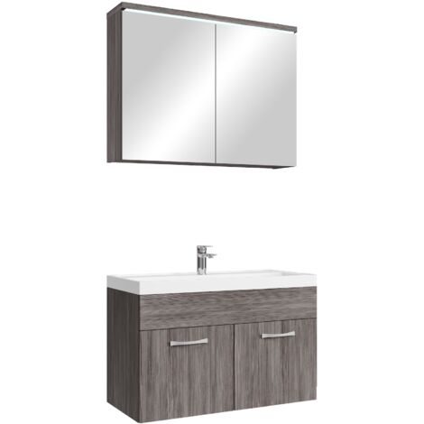 Badezimmer Badmöbel-Set Paso 02 80cm Waschbecken Grau Eiche - Un