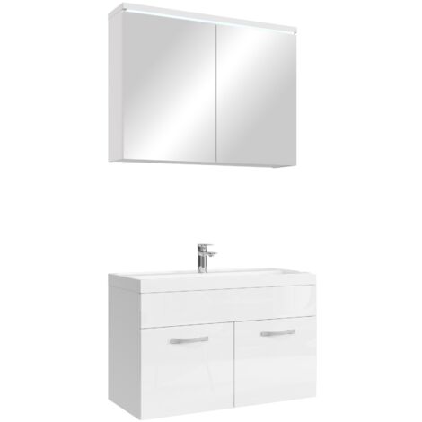 Badezimmer Badmöbel-Set Paso 02 80cm Waschbecken Weiß hochglanz