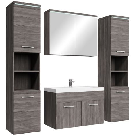 Badezimmer Badmöbel-Set Paso xl LED 80cm Waschbecken Grau Eiche