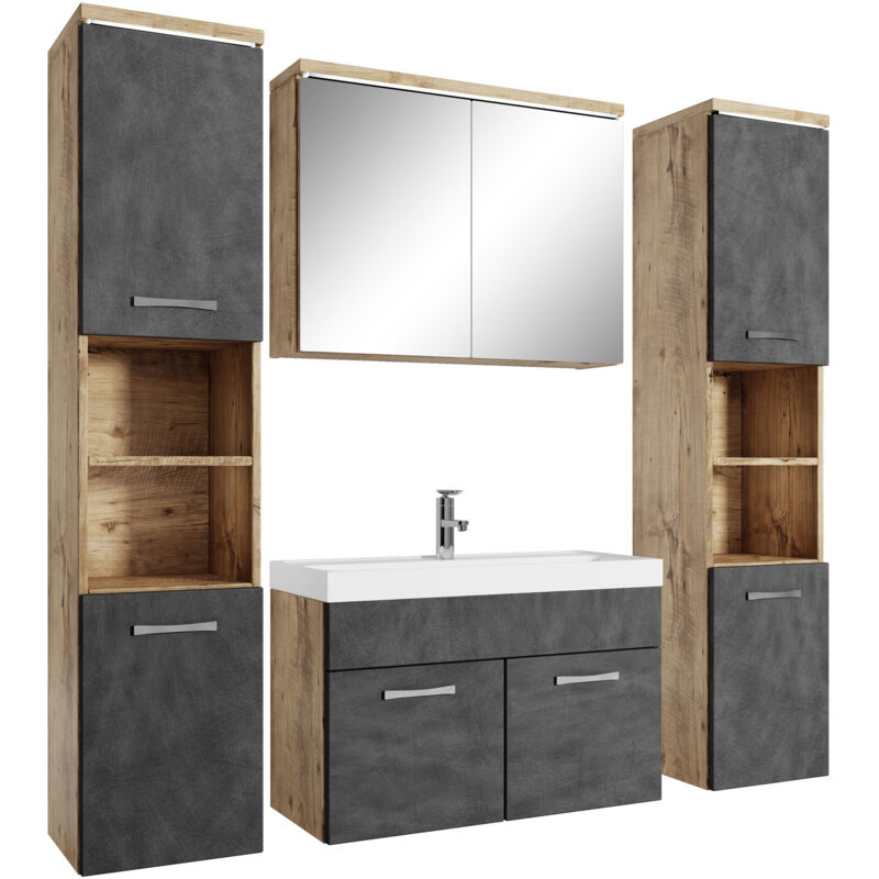 Badplaats - Badezimmer Badmöbel-set Paso Xl Led 80cm Waschbecken Kastanien E