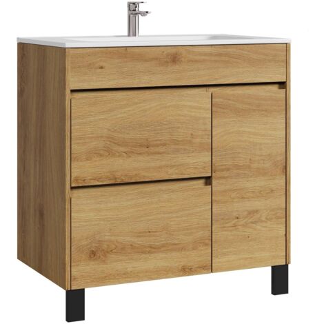 Badezimmer Badmöbel-Set Salzburg 80cm Eiche - Unterschrank Schra