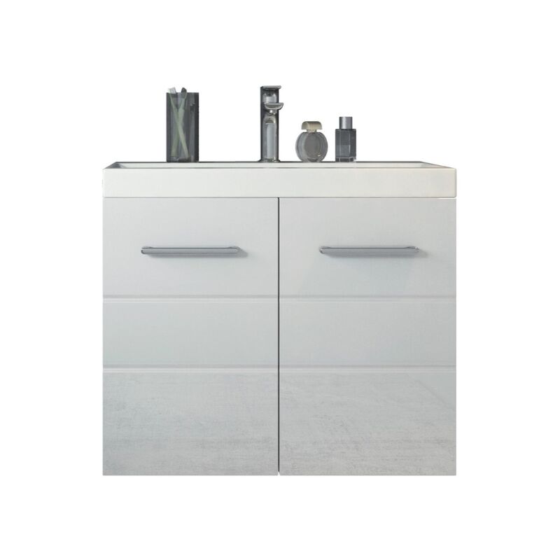 Badezimmer Badmöbel Set Toledo 01 60 x 35 cm Hochglanz Weiß - Unterschrank Schrank Waschbecken Waschtisch