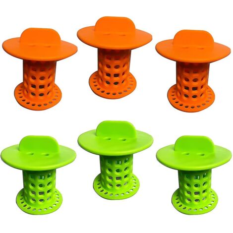 Badezimmer-Bodenablauf, 6 Stück Bodenablauf, Duschablaufrohr, Abfluss-Haarfänger (grün + orange)