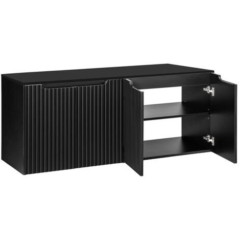 Badezimmer Doppel Waschtischunterschrank 160 cm schwarz 40 cm tief Waschbeckenschrank Badschrank 4 Türen B/H/T ca. 160,4/59,5/40 cm