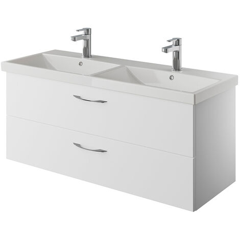 Badezimmer Doppelwaschtisch, 120cm, in weiß Glanz mit Schneeweiß Glanz VILLATORO-66, B/H/T ca. 120/53,2/45 cm