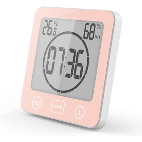 Badezimmer-Duschuhr, LCD-Digitalalarm, Thermometer-Hygrometer, Countdown-Timer (rot)