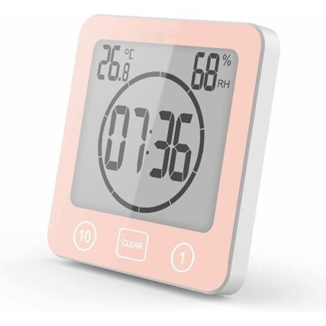 Badezimmer-Duschuhr, LCD-Digitalwecker, Thermometer-Hygrometer, Countdown-Timer (Rot)