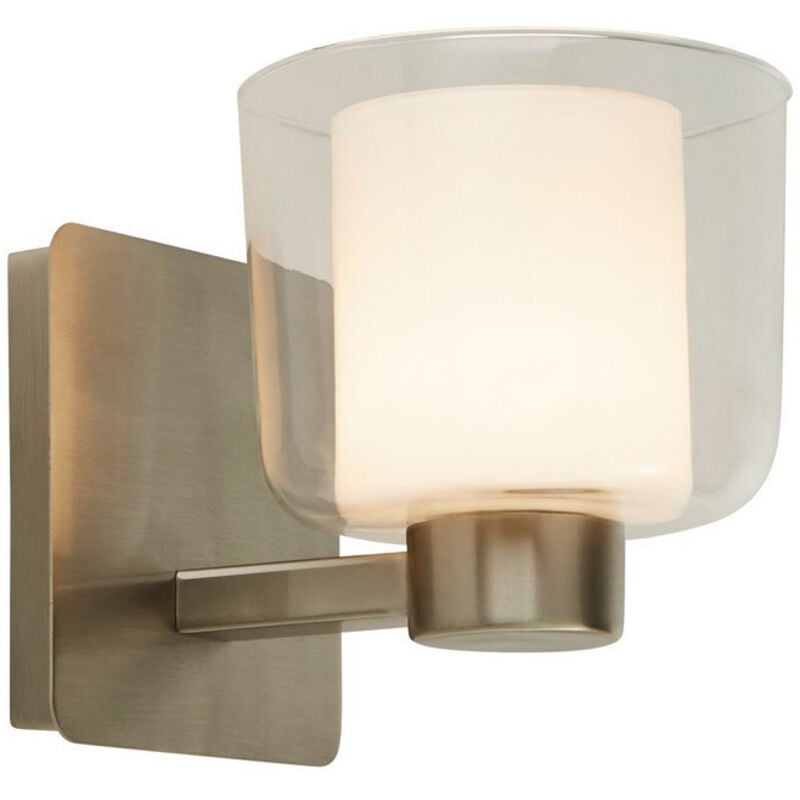 Suchscheinwerfer Badezimmer 1 Licht Satin Nickel Wandleuchte mit klarem Glas und weißem Innen Ip44