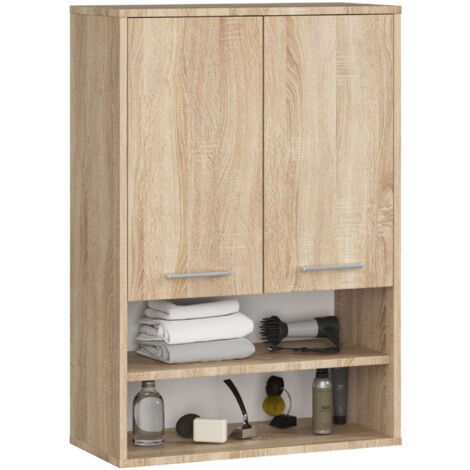Badezimmer-Hängeschrank FIN Sonoma Eiche 64 cm 2 Türen 4 Regalböden B64xH94xT30 cm