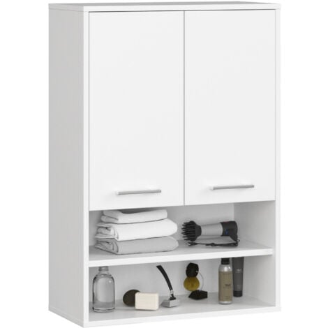 AKORD Badezimmer-Hängeschrank FIN Weiß 64 cm 2 Türen 4 Regalböden B64xH94xT30 cm