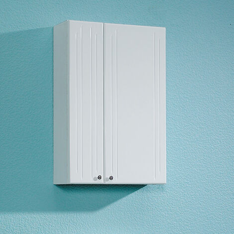 Badezimmer Hängeschrank in weiß mit weiß Hochglanz NEMI-66, B/H/T: ca. 50/75/20 cm