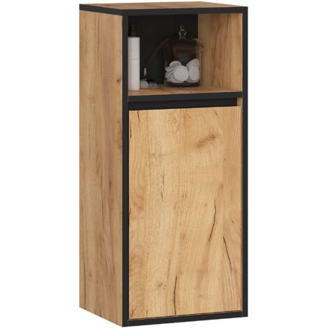 Badezimmer-Hängeschrank VAMI Craft Eiche, Schwarz 35 cm 1 Tür 3 Regalböden B35xH80xT30 cm