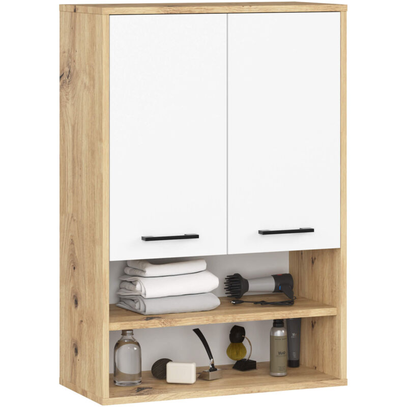 Akord Badezimmer-hängeschrank Fin Artisan Eiche 64 Cm 2 Türen Front Weiß 4 Regalböden B64xh94xt30 Cm