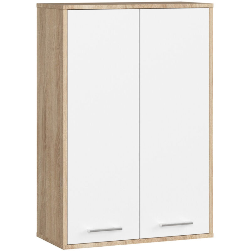 Akord - Badezimmer-hängeschrank Fin Sonoma Eiche 64 Cm 2 Türen Front Weiß 4 Regalböden B64xh94xt30 Cm