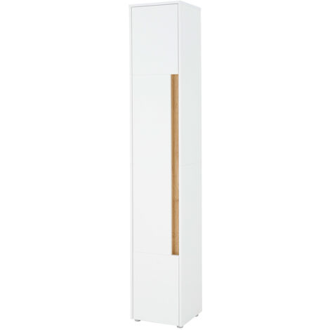 Badezimmer Hochschrank 34cm in Weiß mit Eiche, mit 1 Tür - CRISP-61