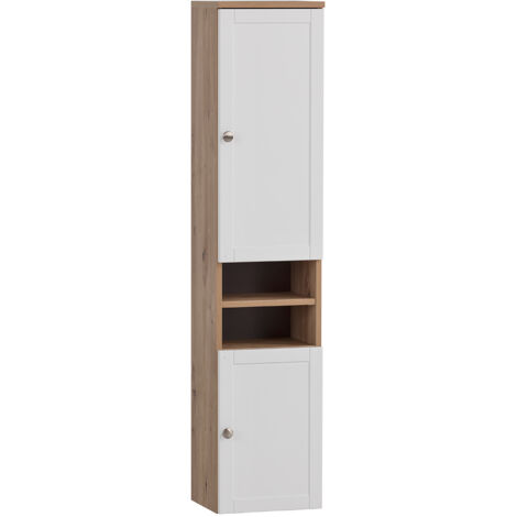 Badezimmer Hochschrank Eiche weiß matt JONA-80