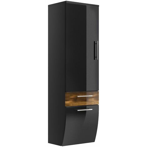 Badezimmer Hochschrank Hochglanz anthrazit, Walnuss, TALONA-02 B x H x T: ca. 40 x 134,5 x 30 cm