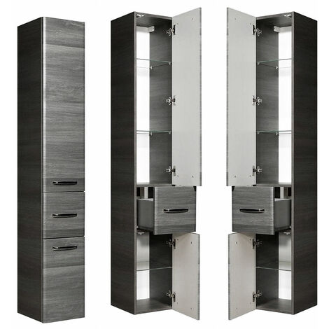 Badezimmer Hochschrank mit 2 Türen und Schubkasten ALINA-66 in Graphit Struktur B/H/T: 30/185,5/33cm