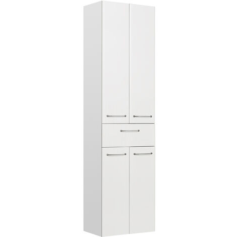 Badezimmer Hochschrank mit Auszug QUEBEC-66 in weiß Hochglanz, B/H/T: ca. 50/185,5/35 cm