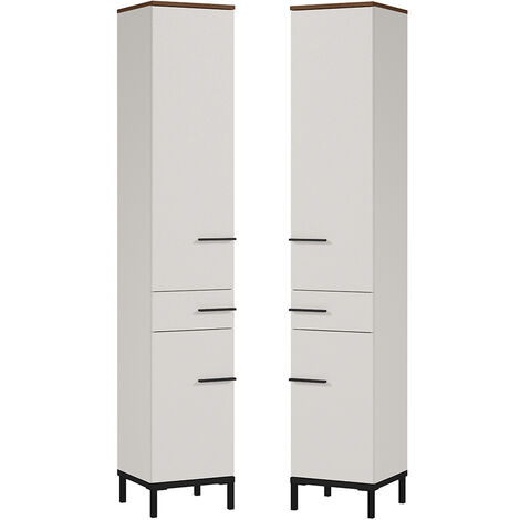 Badezimmer Hochschrank YOKOHAMA-01 in Kaschmir mit Absetzung in Nussbaum Nb., B/H/T ca. 34/190/34 cm