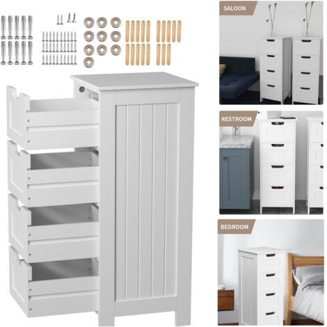 Badezimmer Kabinett Freie stehende Speicher Einheit 4 Schubladen Boden Schrank Holz, weiß