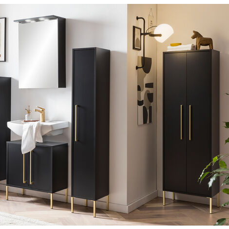 Badezimmer Komplett Set in schwarz SARAY-80, B/H/T: ca. 97/200/30 cm