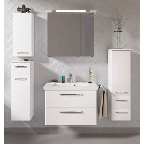 Badezimmer Komplett Set mit Mineralmarmorbecken TRENTO-66 in weiß Glanz, B/H/T: ca. 170/200/51 cm