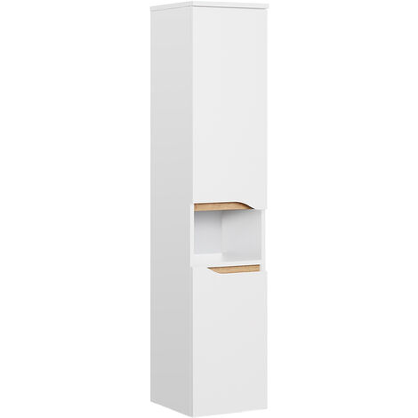 Badezimmer Midischrank in Weiß Glanz mit Weiß Hochglanz QUEIMADOS-66, B/H/T ca. 30/141/33 cm