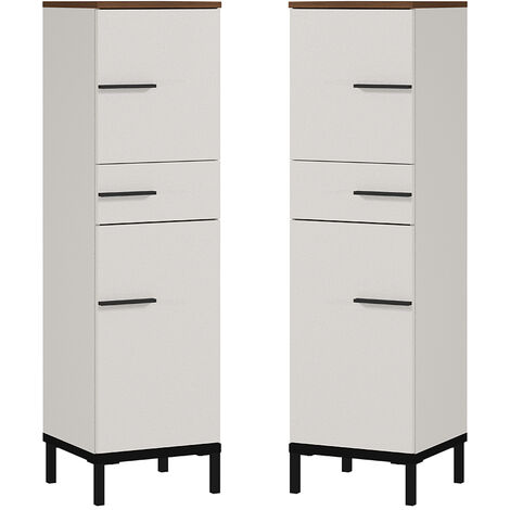 Badezimmer Midischrank YOKOHAMA-01 in Kaschmir mit Absetzung in Nussbaum Nb., B/H/T ca. 34/123/34 cm