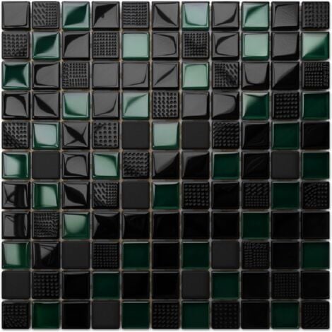 ILCOM Badezimmer-Mosaik für Innenküche aus Glas 30cm X 30cm - Black Lantern