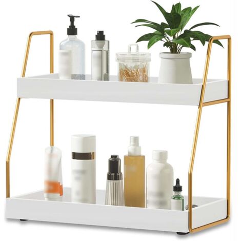 Badezimmer Organizer 2 Etagen Holz Weiß, Multifunktionales Regal für Make up Gewürze Küche Schlafzimmer Wohnzimmer, Praktische Aufbewahrung