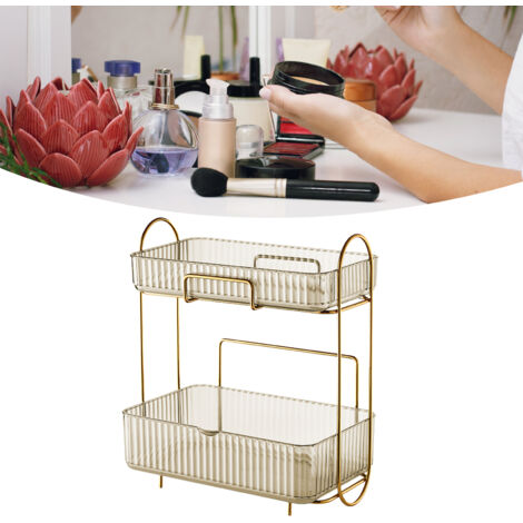 Badezimmer-Organizer mit herausnehmbarer Box, großes Fassungsvermögen, 2 Ebenen, Bernstein