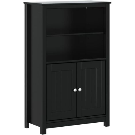 Badezimmer-Schrank BERG schwarz 69,5x34x110 cm aus massivem Kiefernholz