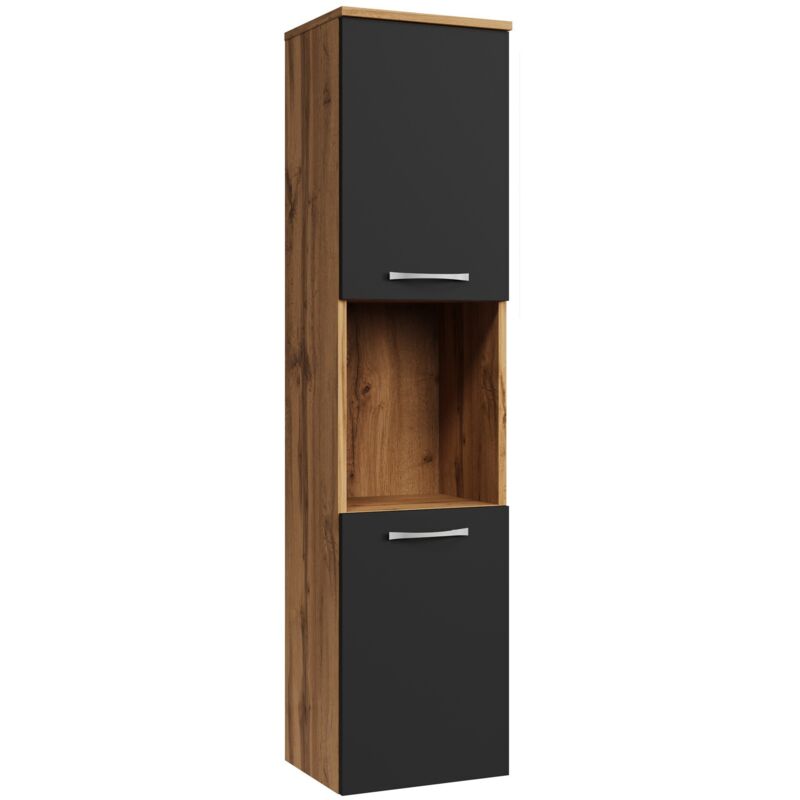 Badplaats Badezimmer Schrank Montreal 131 Cm Eiche Mit Mat Schwarz – Regel