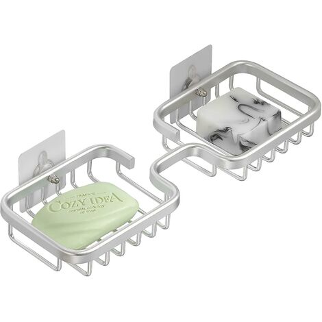 Badezimmer-Seifenschalen, rostfreies, selbstentleerendes Seifentablett aus Metall, Silber