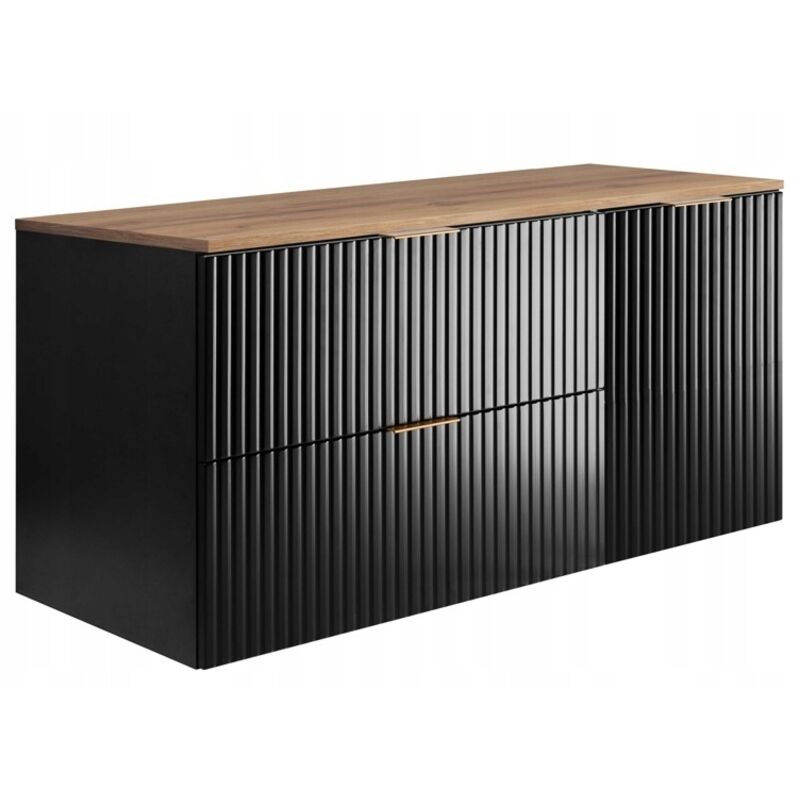 Rodan Fabryka Mebli Waschtischunterschrank - 100 Cm - Schwarz Und Eiche - Modernes Design - Gerippte Fronten