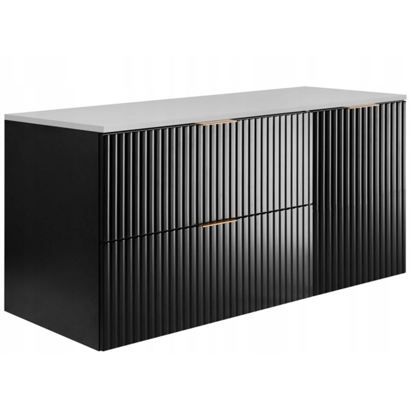 Rodan Fabryka Mebli Waschtischunterschrank - 100 Cm - Schwarz Und Weiß - Modernes Design - Geriffelte Fronten