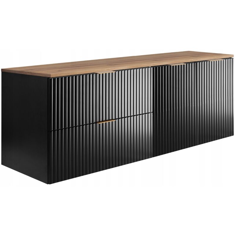 Rodan Fabryka Mebli Waschtischunterschrank - 140 Cm - Schwarz Und Eiche - Modernes Design - Gerippte Fronten