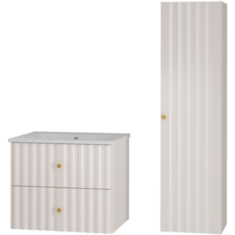 Badezimmer Set 2-teilig inkl. Waschbecken modern in weiß matt AQUINO-140
