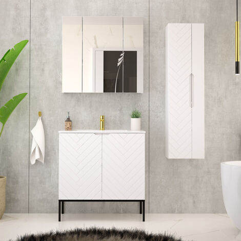 Badezimmer Set 3-teilig modern in weiß matt mit gefrästen Fronten ANGERA-140