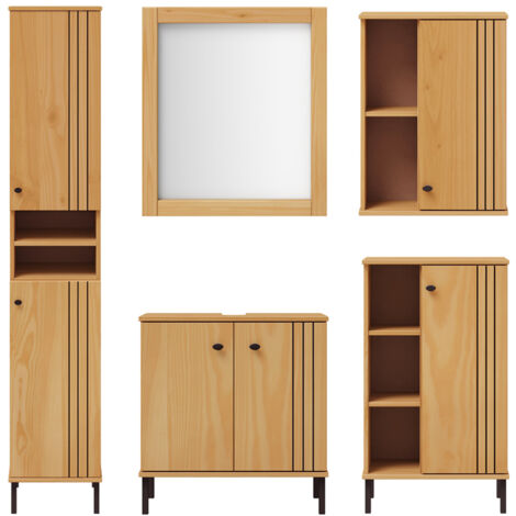 Badezimmer Set 5-teilig Massivholz Kiefer eichefarbig WILLOW-69