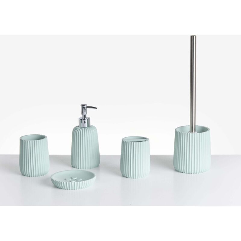 Beliani Badezimmer Set 5-teilig Mintgrün Kunstharz Rillenoptik Modern Seifenschale Seifenspender Zahnbürstenhalter Toilettenbürste Becher Bad-zubehör