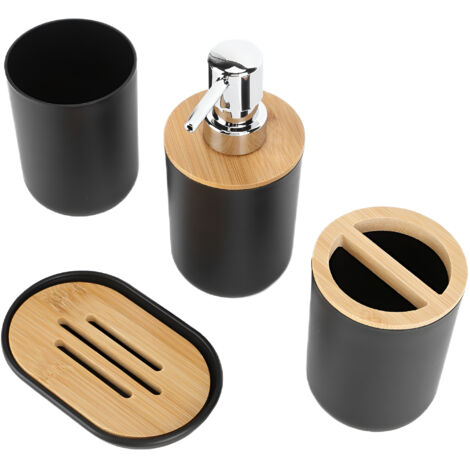 BADEZIMMER-SET FLÜSSIGSEIFENSPENDER ZAHNBÜRSTE BECHER SEIFENSCHALE