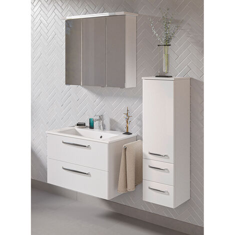 Badezimmer Set inkl. LED Beleuchtung TRENTO-66 in weiß Glanz, B/H/T: ca. 122/200/50 cm
